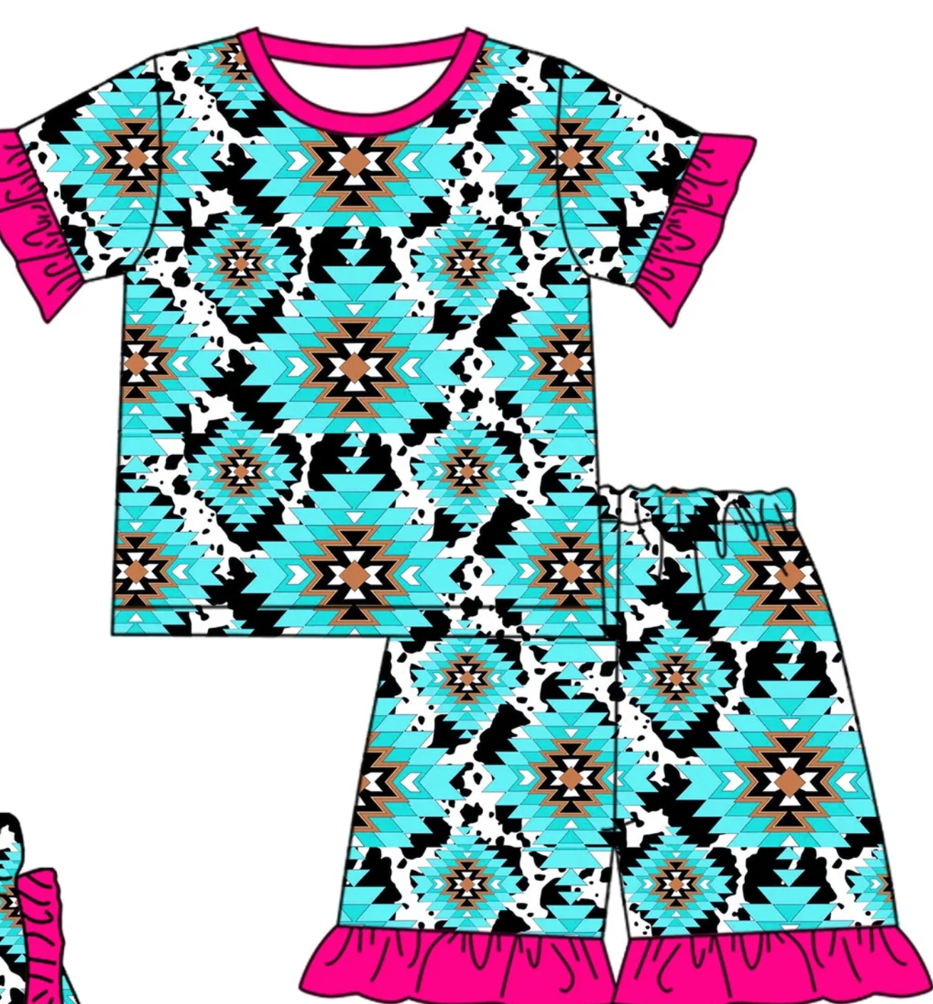 Baby Girl Short Sleeves Western Howdy Aztec Sibling Set ( Moq 5 Each Style ) 3.6