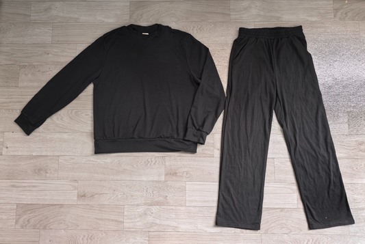 ( No moq ) Preorder Adult Women Long Sleeves Black Shirt Pockets Pants Cotton Set Clothes
