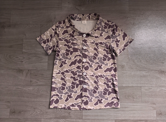 ( No moq ) Preorder Adult Men Short Sleeves Dark Grey Camo Buttons Cardigan Shirt Tops