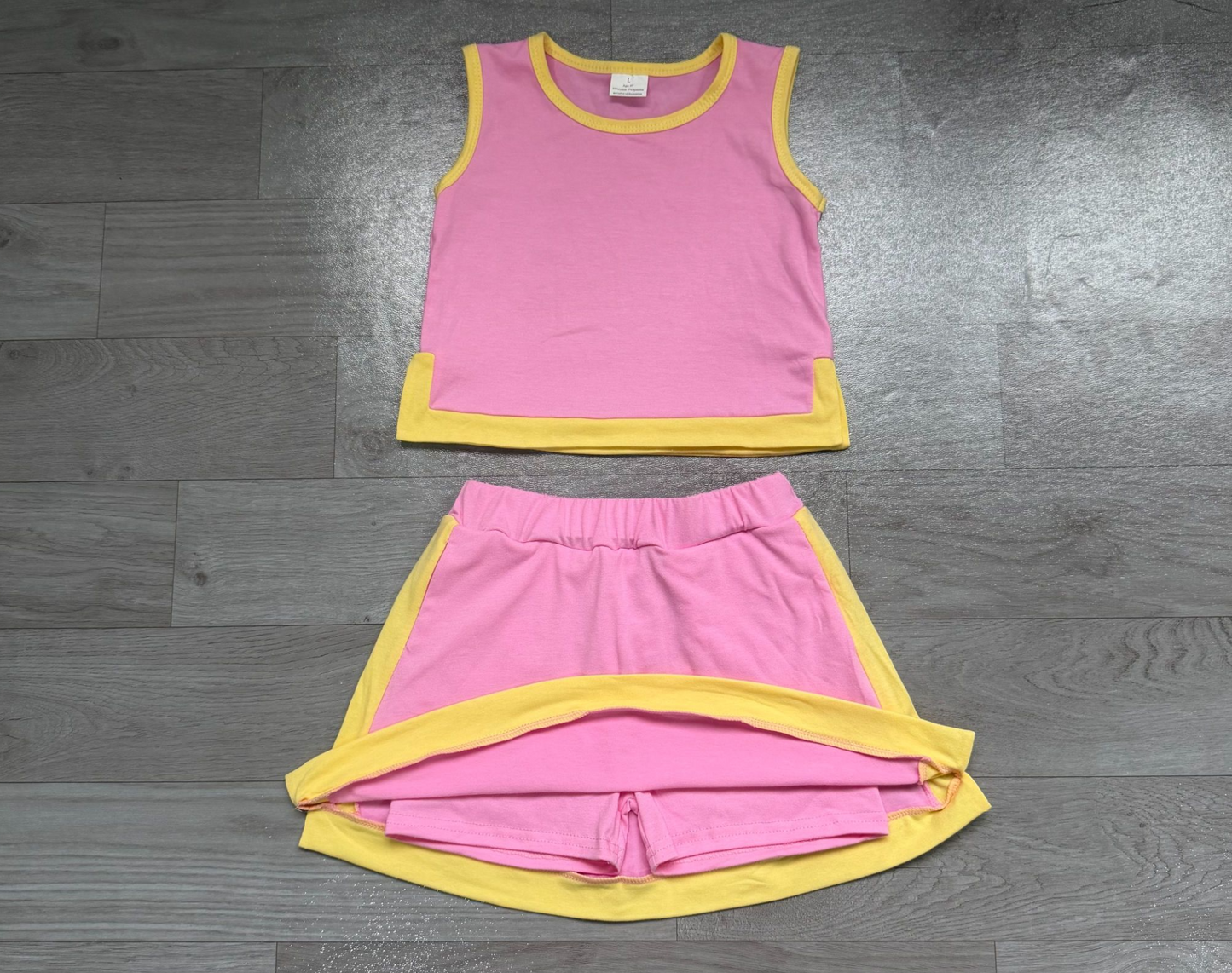 ( No moq ) Preorder Baby Girls Kids Sleeveless Shirt Skirt Shorts Cotton Pink Set Clothes