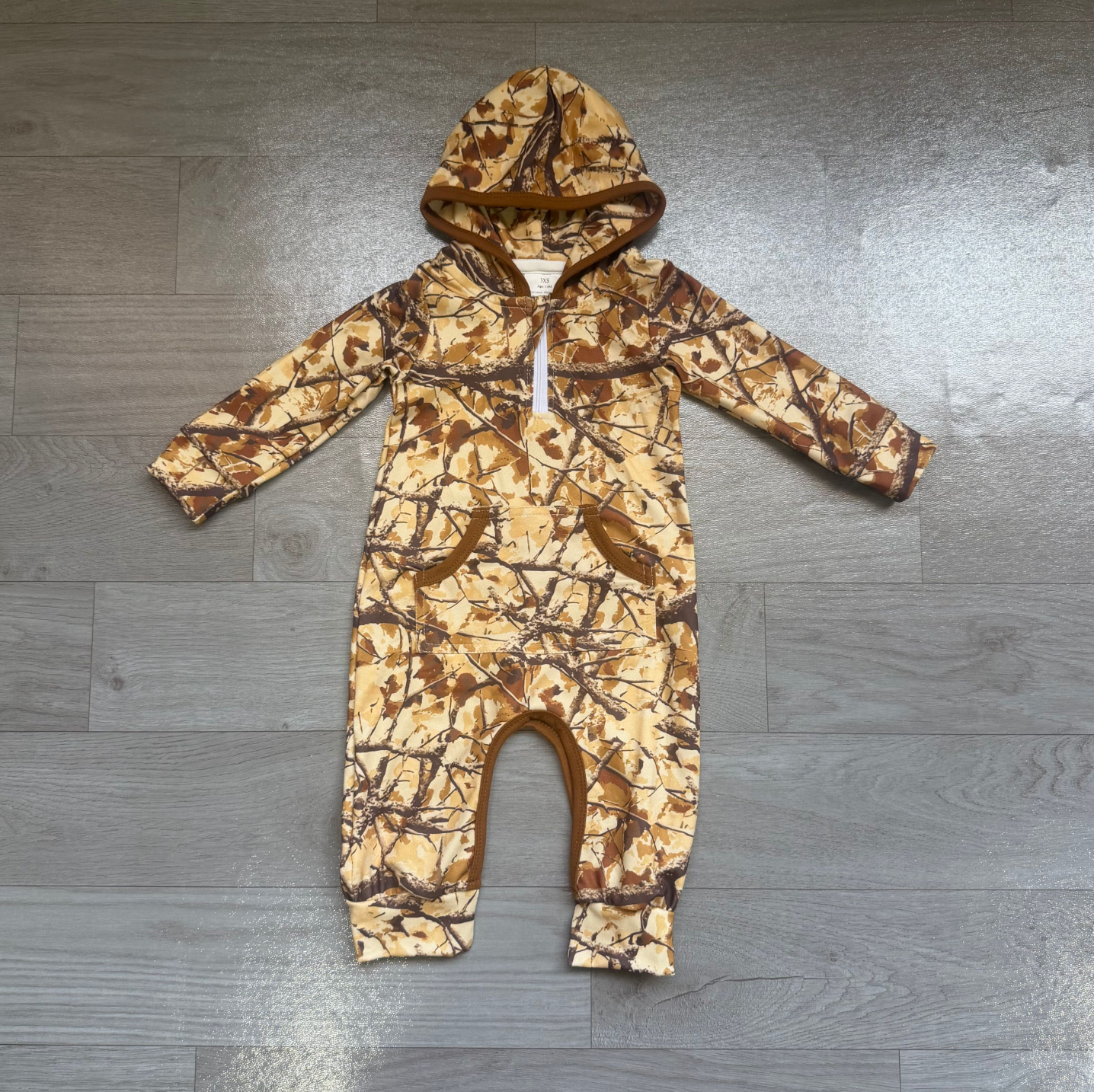 ( No moq ) Preorder Baby Boy Infant Long Sleeves Camo Hoodie Pockets Zipper Romper