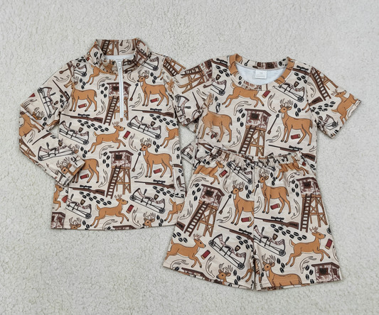 Sibling Baby Boys Kids Deer Shirts Shorts Set Hunting Clothes RTS
