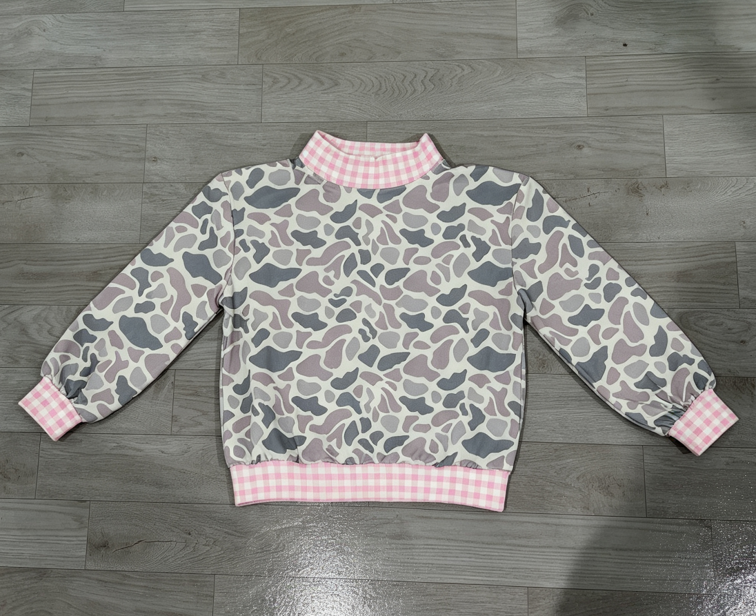 ( No moq ) Preorder Baby Girls Toddler Long Sleeves Plaid Shirt Tops Grey Camo Clothes