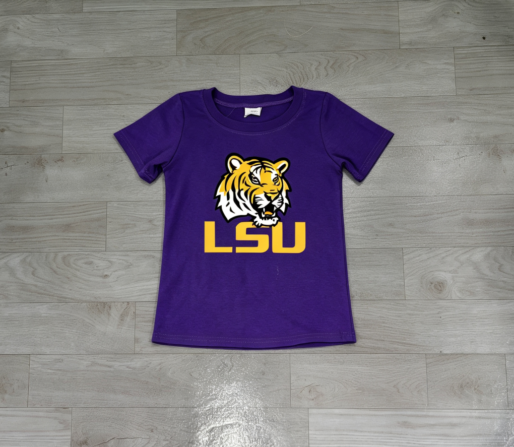 ( No moq ) Preorder Baby Boy Kids Purple Short Sleeves Tiger Shirt Team Clothes