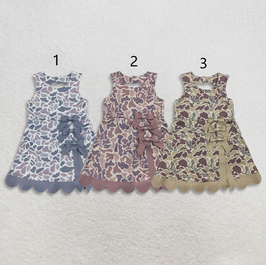 Sibling Baby Girls Kids Camo Bows Shorts Scallop Dresses Yoga Active Clothes RTS