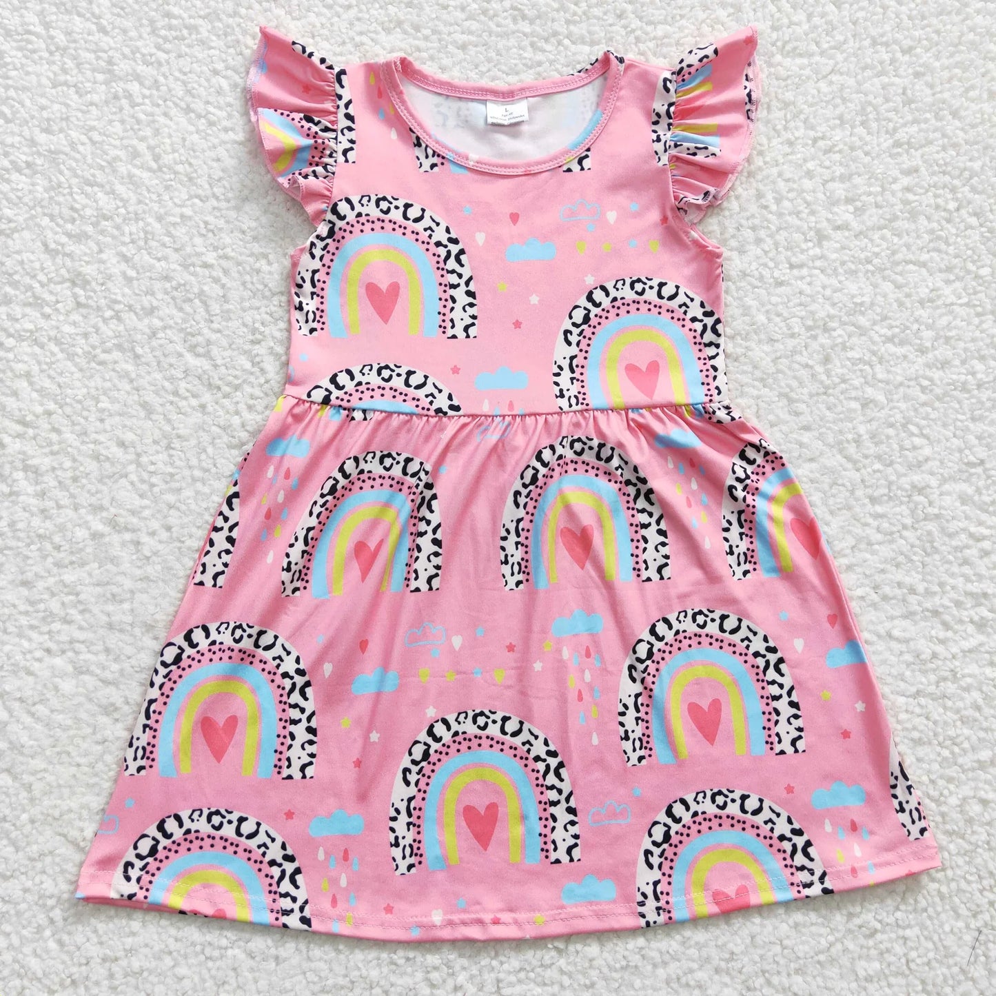 Promotion Baby Girl Summer Short Sleeves Rainbow Hearts Dress RTS