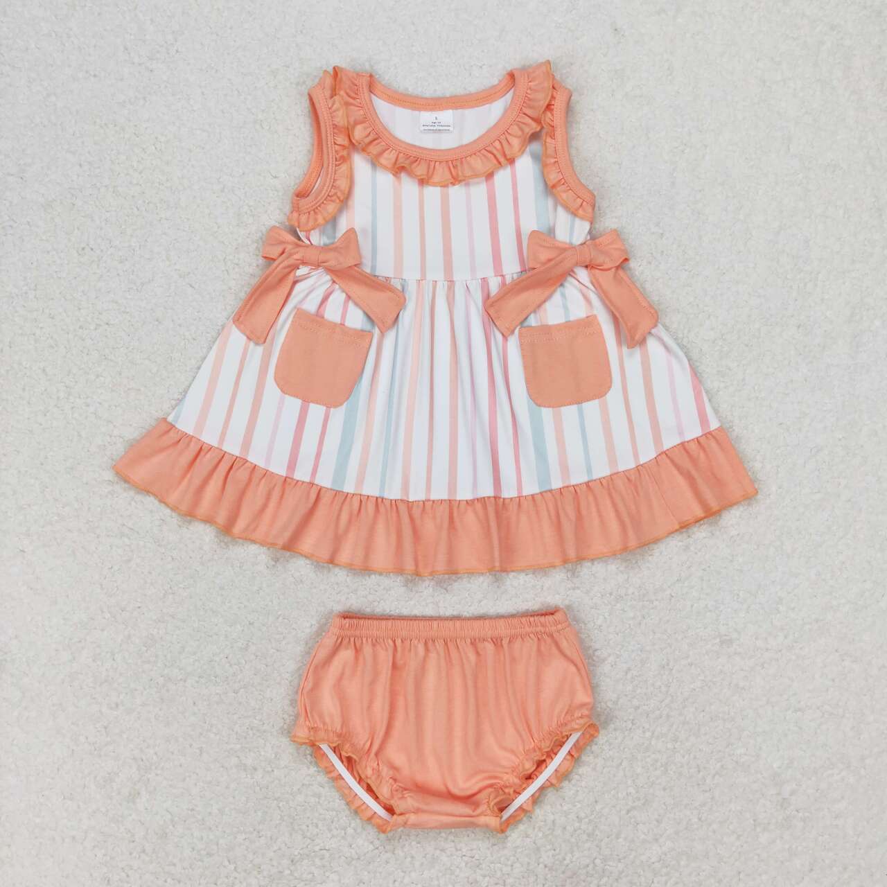 baby girl sleeveless stripes pocket tops bummies set