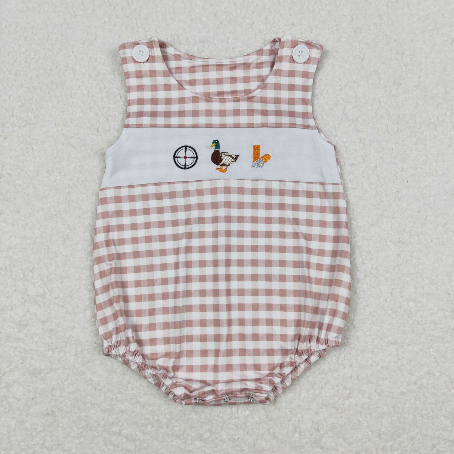 Baby Boy Sleeveless Embroidery Duck Plaid Bubble One Piece Summer Romper