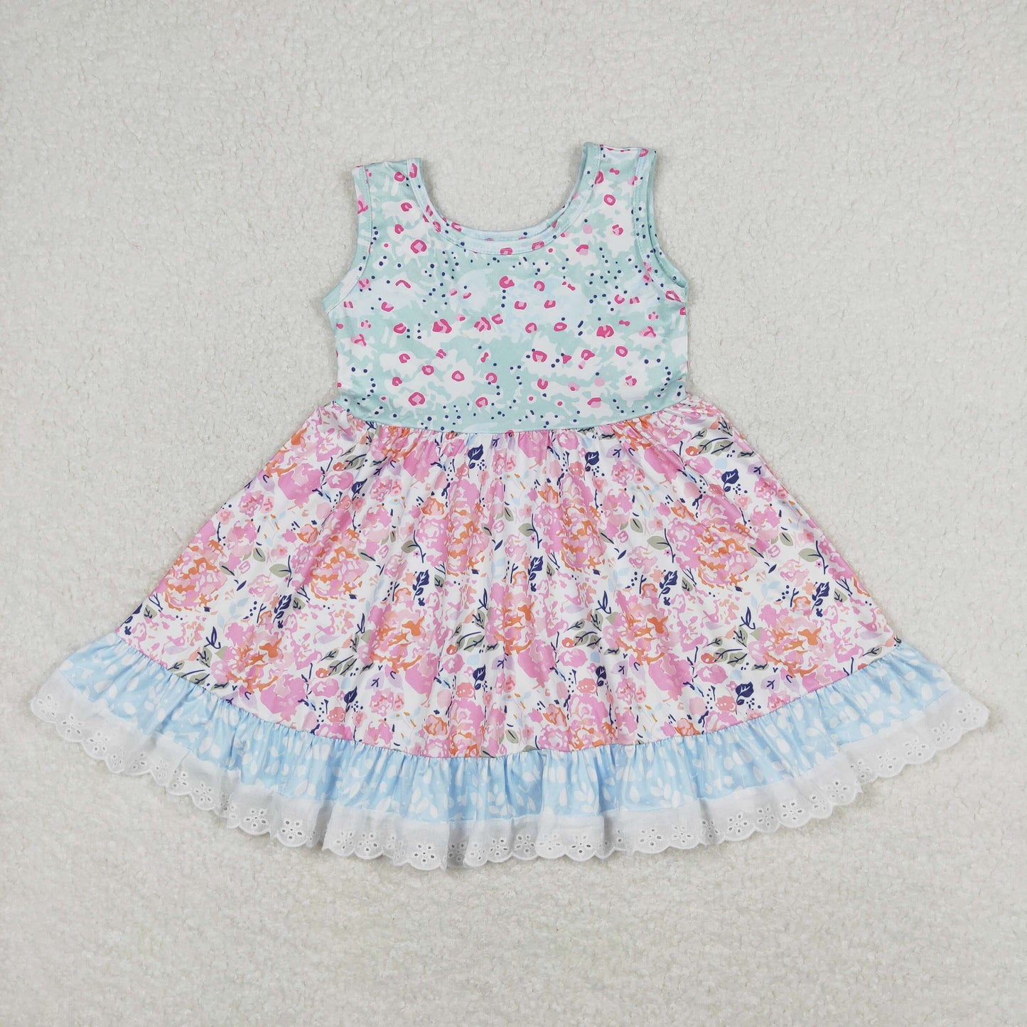 Baby Girl Summer Sleeveless Floral Ruffle Twirl Dress