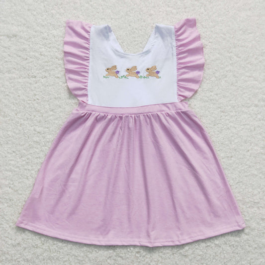 Baby Girl Easter Embroidery Rabbits Purple Dress