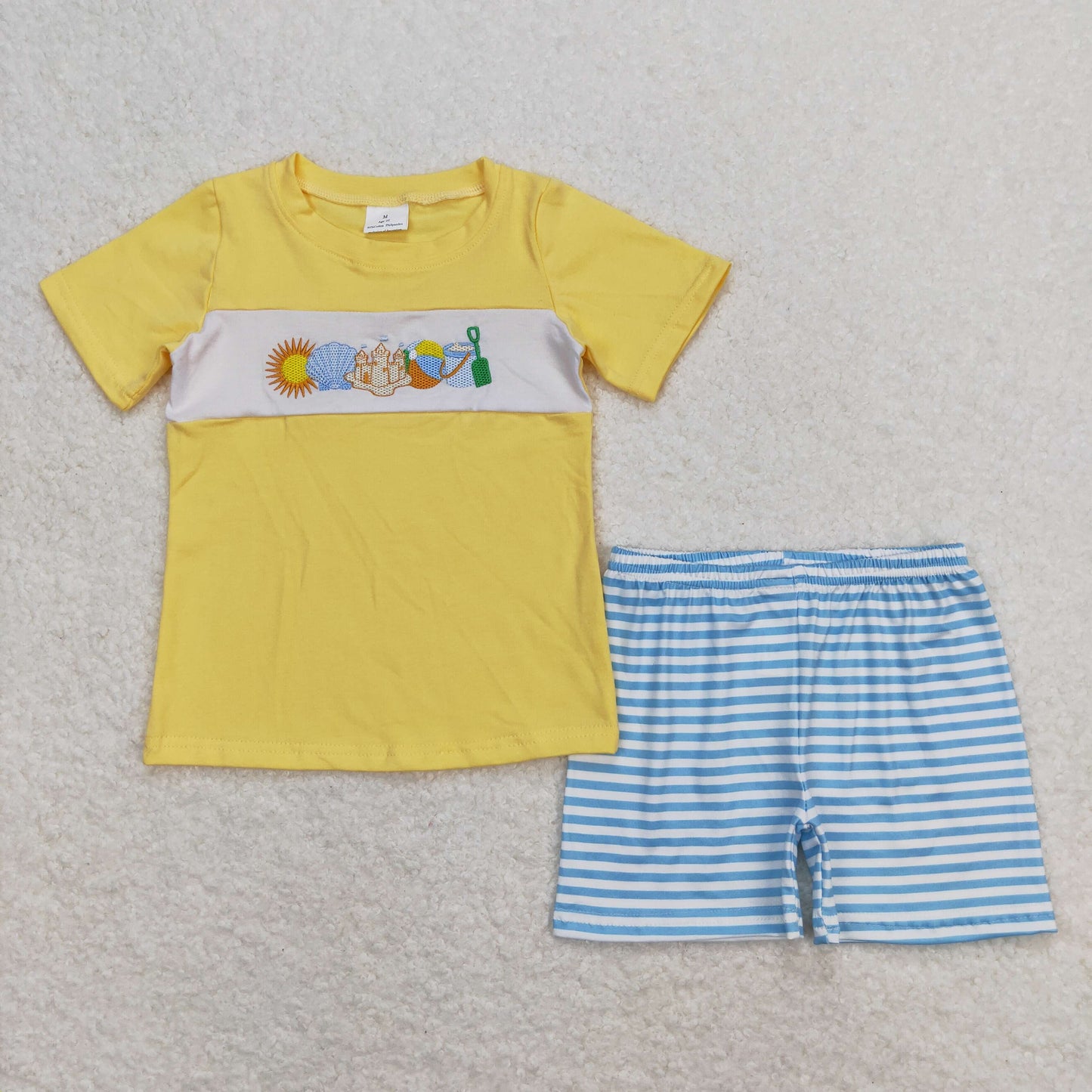Baby Boy Embroidery Beach Yellow Shirt Stripes Shorts Set