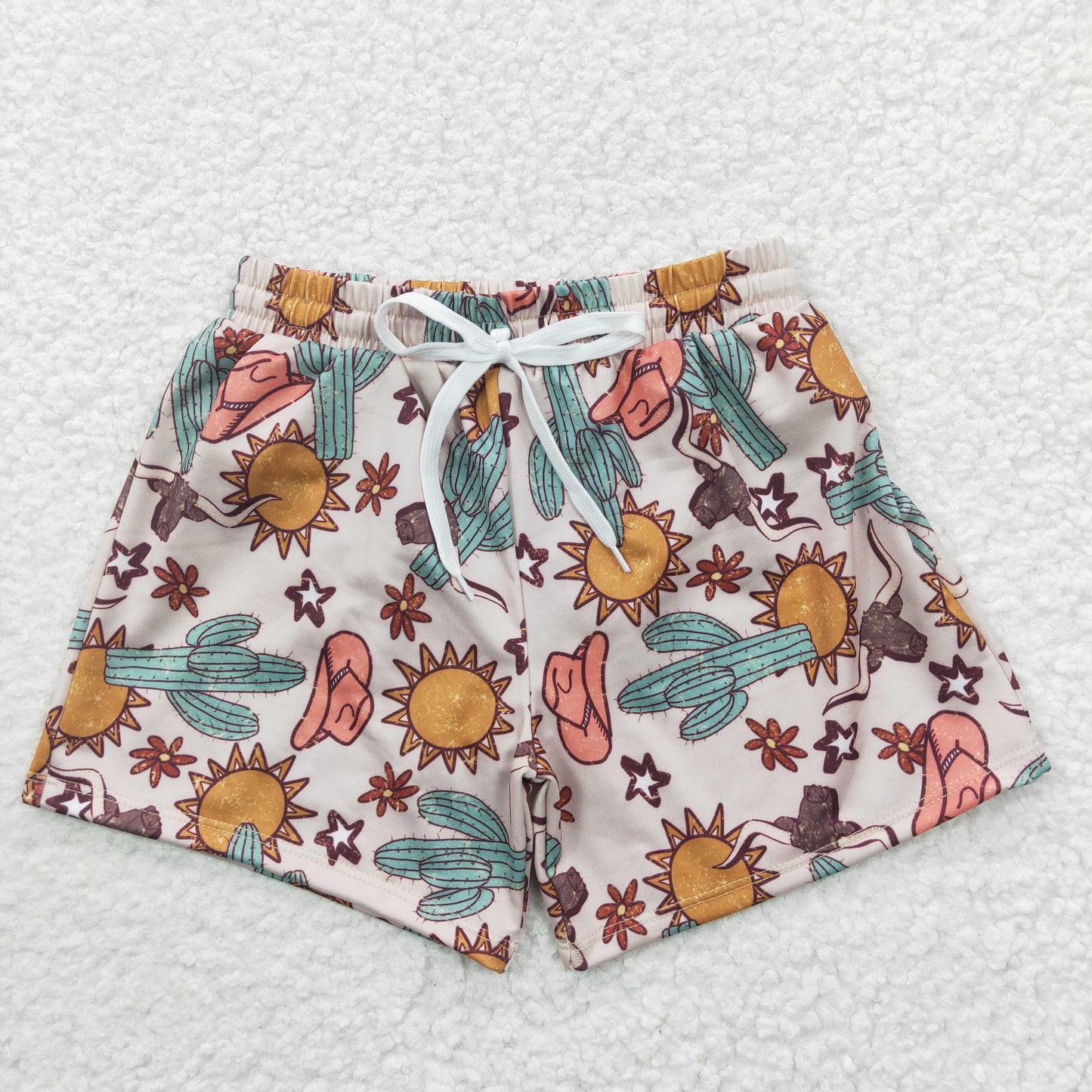 Baby Boy Summer Western Cactus Cows Trunks Sibling Swimsuit RTS