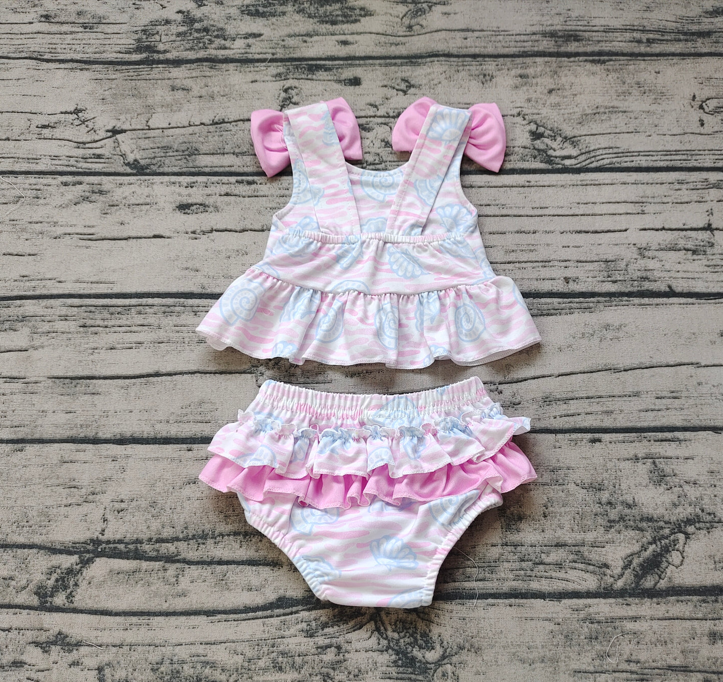 Pre-order Baby Girl Pink Sea Shell Ruffle One Piece Swimsuit