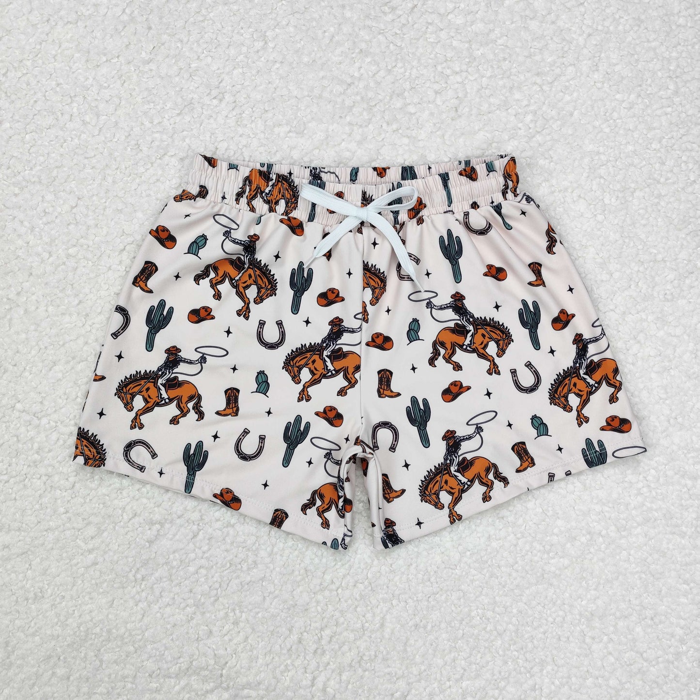 Baby Boy Summer Western Cactus Cows Trunks Sibling Swimsuit RTS