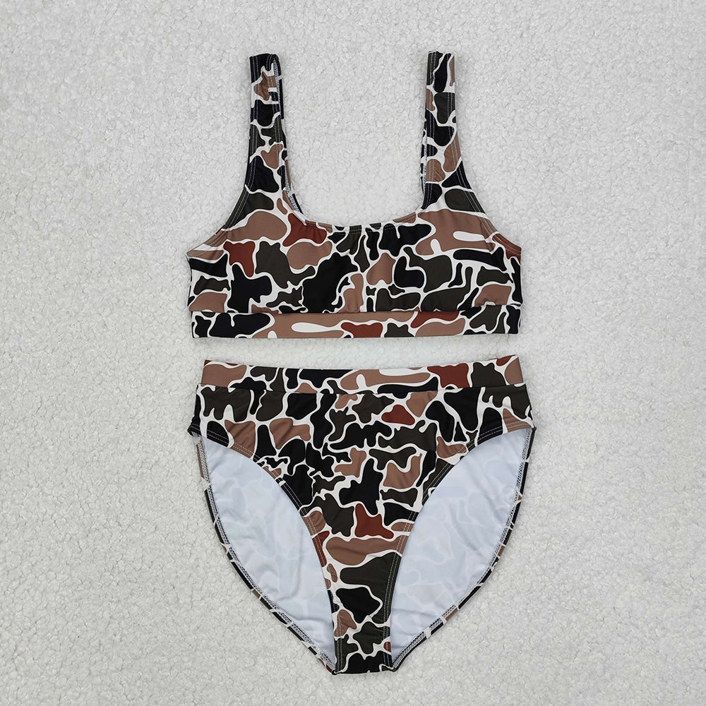 Adult Women Camo Tops Shorts Sibling Summer Swimsuit Set RTS