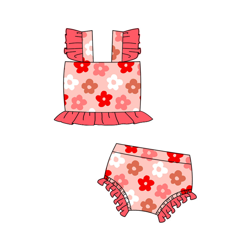 Preorder Baby Girl Short Sleeves Flower Bummie Swimsuit ( Moq 5 )