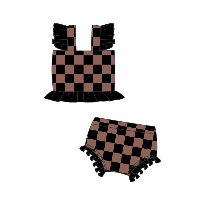 Preorder Baby Girl Brown Checkered Bummie Swimsuit ( Moq 5 )