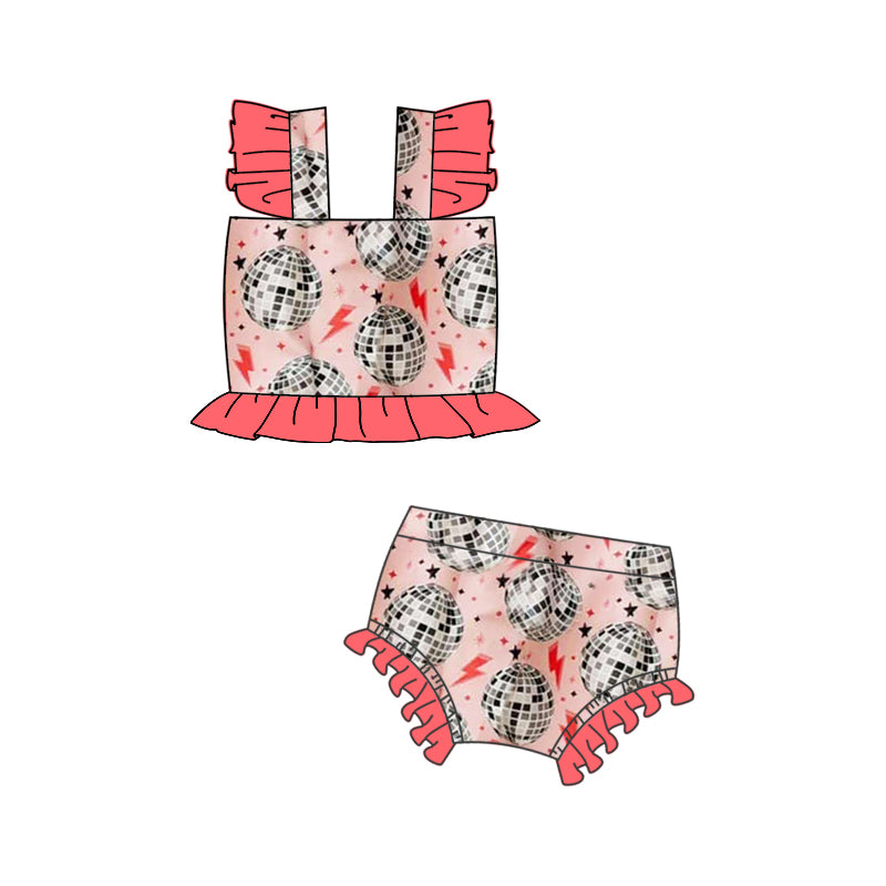 Preorder Baby Girl Short Sleeves Disco Western Bummie Swimsuit ( Moq 5 )