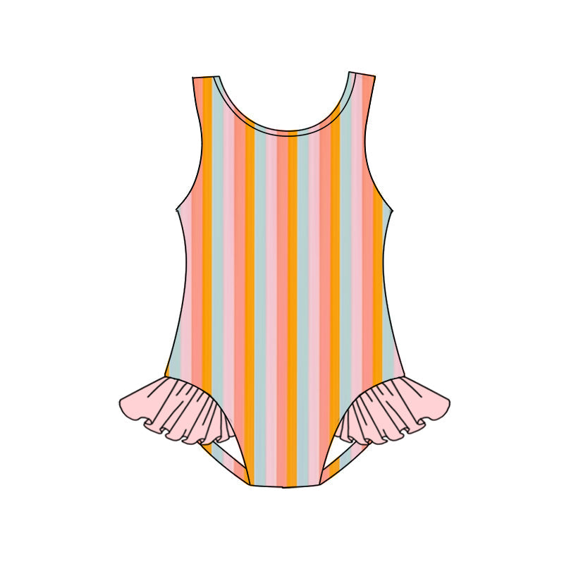 Preorder Baby Girl Sleeveless Colorful Stripes One Piece Swimsuit ( Moq 5 )