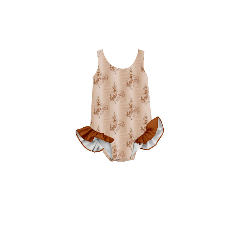 Preorder Baby Girl Sleeveless Rodeo Western One Piece Swimsuit ( Moq 5 )