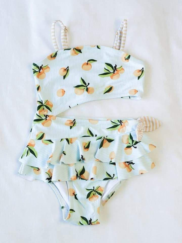 Preorder Baby Girl Straps Lemon One Piece Ruffle Swimsuit ( Moq 5 )