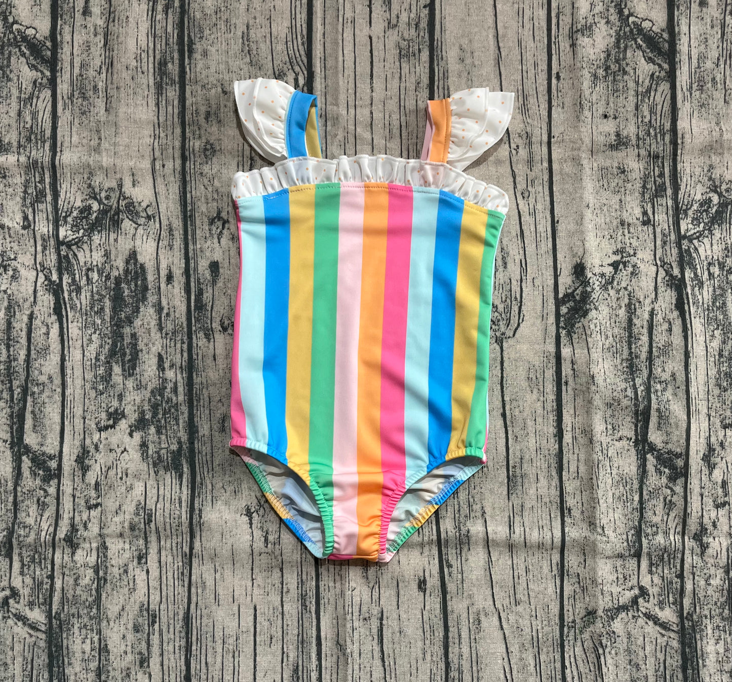 Baby Girl Short Sleeves Colorful Stripes One-piece Swimsuit RTS