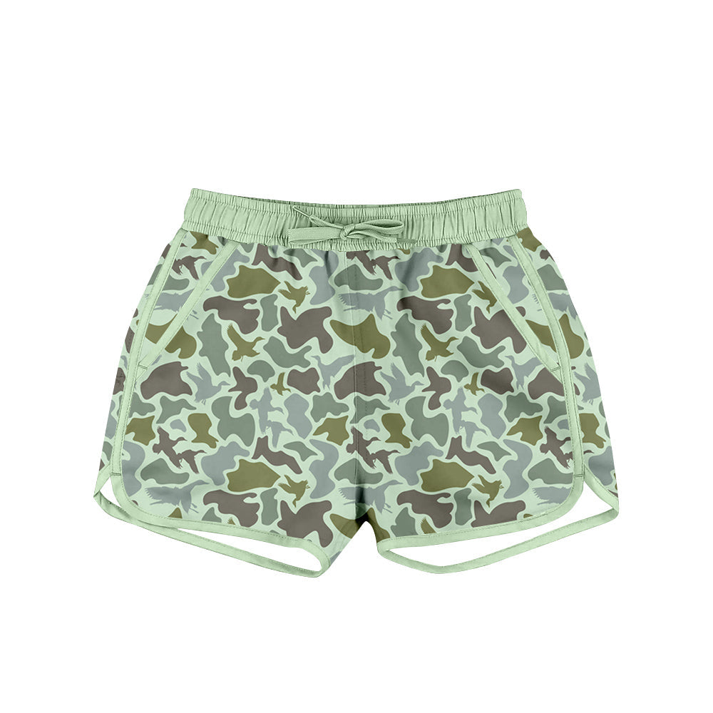 ( Moq 5 ) Preorder Boys Kids Green Camo Swimming Trunks Shorts Buttons