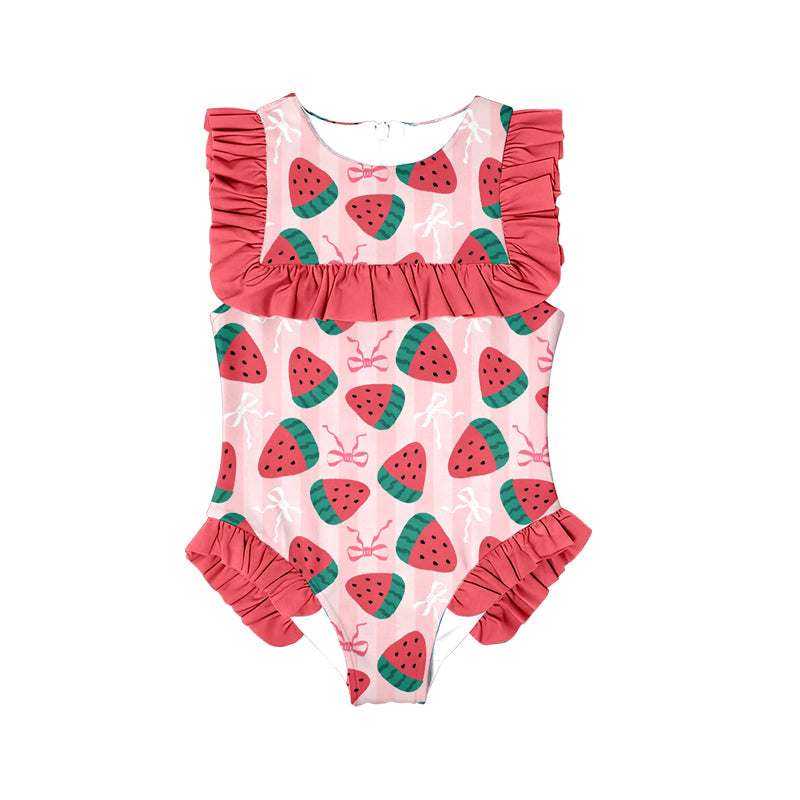 ( Moq 5 ) Preorder Baby Girls Watermelons Flower Ruffle One-piece Swimsuit