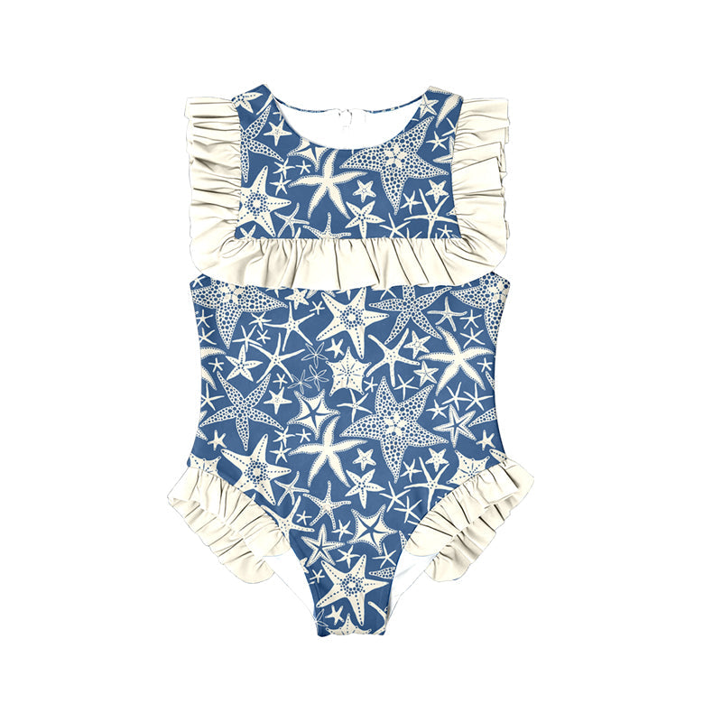( Moq 5 ) Preorder Baby Girls Short Sleeves Starfish Ruffle One-piece Swimsuit