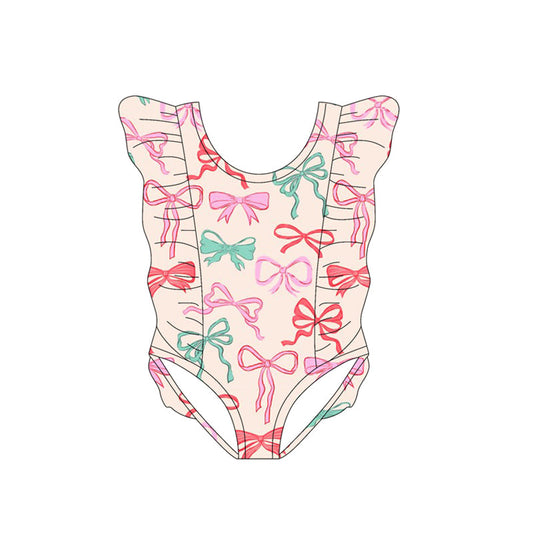 ( Moq 5 ) Preorder Baby Girls Short Sleeves Bows Ruffle One-piece Swimsuit