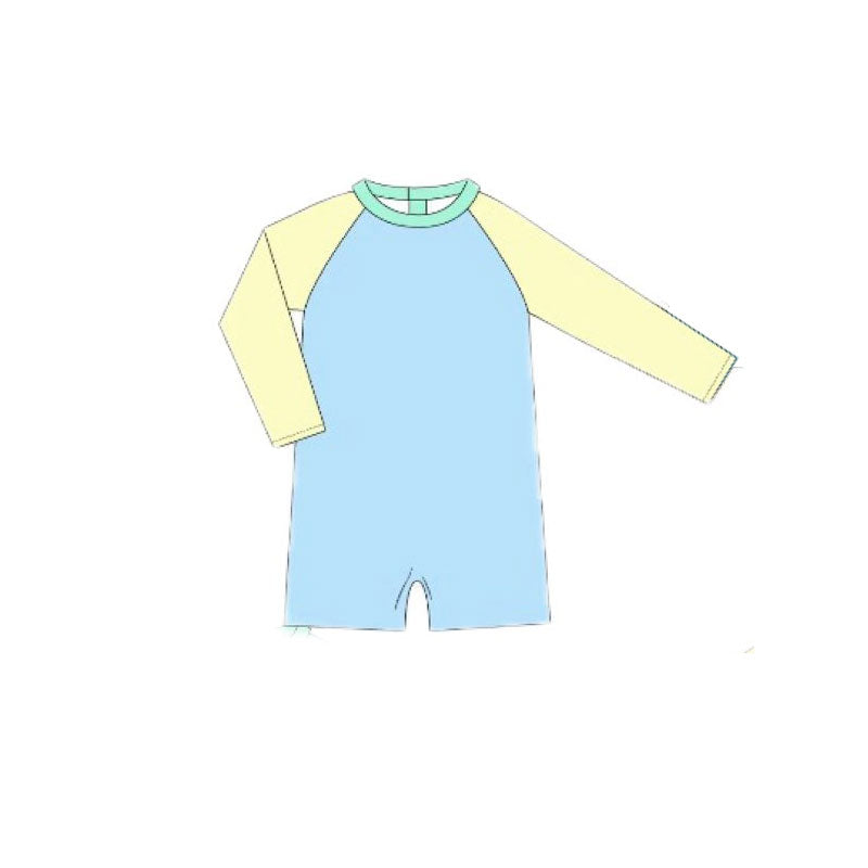 ( Moq 5 ) Preorder Baby Boys Yellow Long Sleeves Blue One-piece Swimsuit