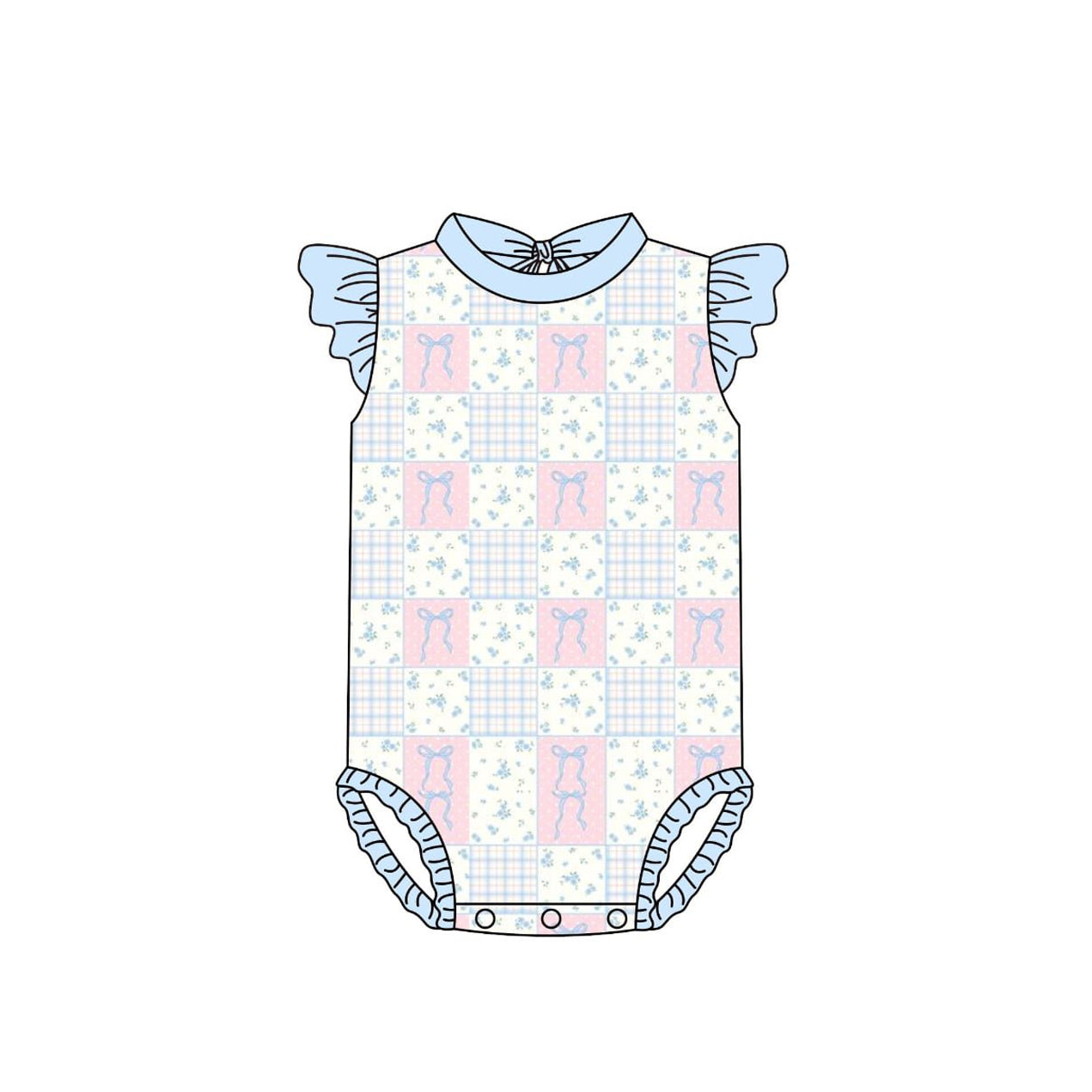 ( Moq 5 ) Preorder Baby Girls Blue Short Sleeves Bows Floral 4th of July One-piece Swimsuit