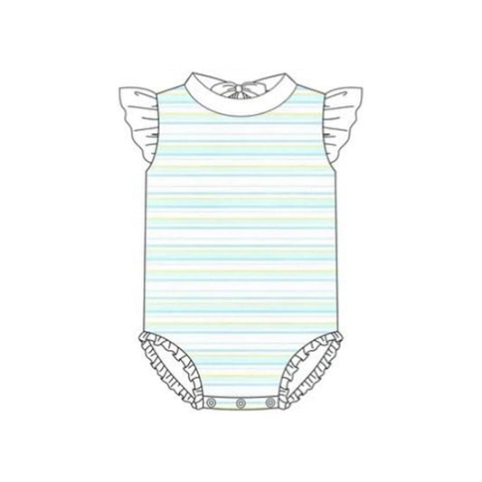 ( Moq 5 ) Preorder Baby Girls Shorts Sleeves Stripes One-piece Swimsuit