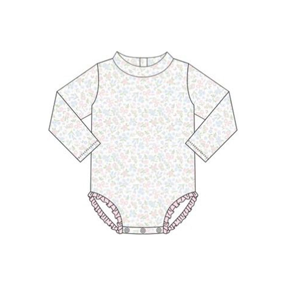 ( Moq 5 ) Preorder Baby Girls Long Sleeves Floral Bows One-piece Swimsuit