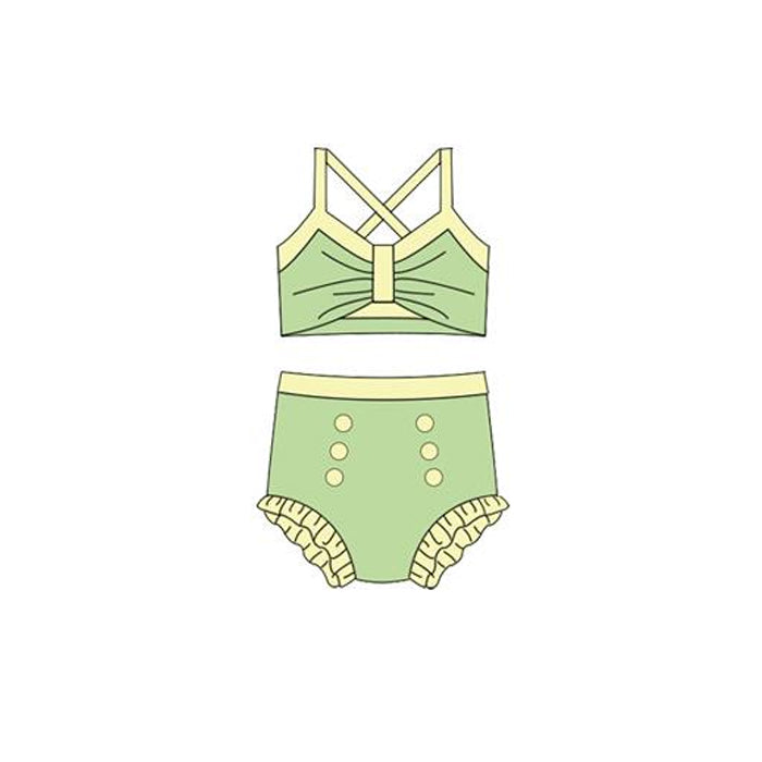 ( Moq 5 ) Preorder Baby Girls Straps Tops Green Bummie Princess Set Swimsuit