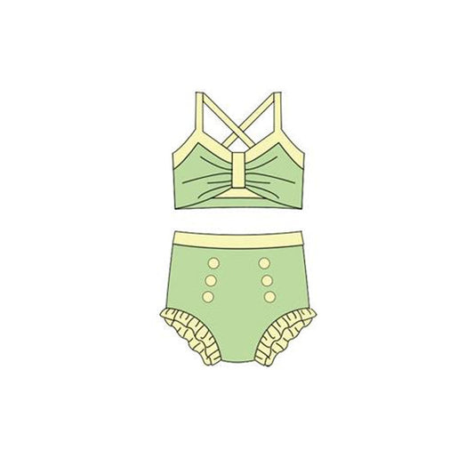 ( Moq 5 ) Preorder Baby Girls Straps Tops Green Bummie Princess Set Swimsuit