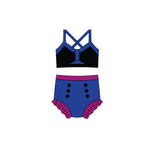 ( Moq 5 ) Preorder Baby Girls Straps Tops Blue Bummie Princess Set Swimsuit