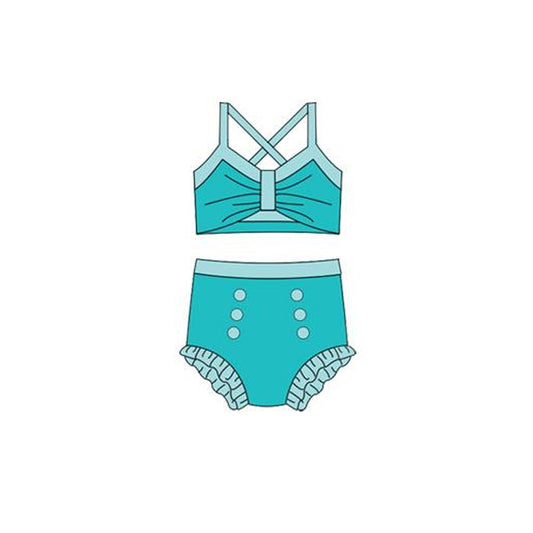 ( Moq 5 ) Preorder Baby Girls Straps Green Tops Bummie Princess Set Swimsuit