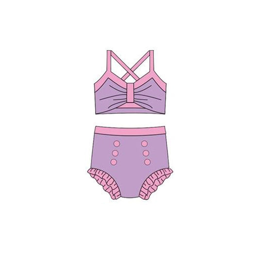 ( Moq 5 ) Preorder Baby Girls Straps Lavender Tops Bummie Princess Set Swimsuit