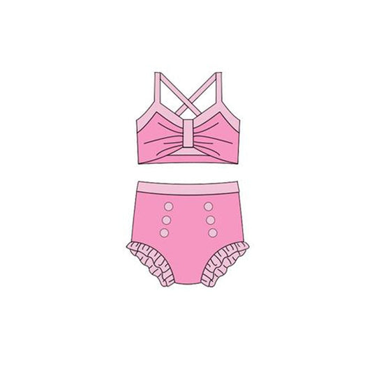 ( Moq 5 ) Preorder Baby Girls Straps Pink Tops Bummie Princess Set Swimsuit
