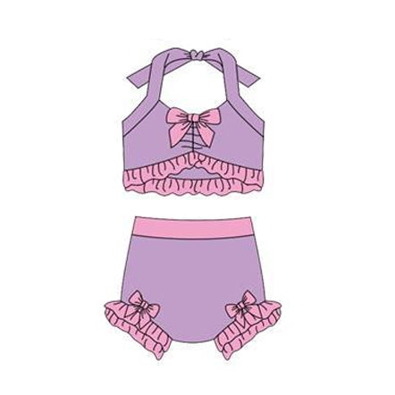 ( Moq 5 ) Preorder Baby Girls Halter Tops Bummie Bows Set Princess Swimsuit