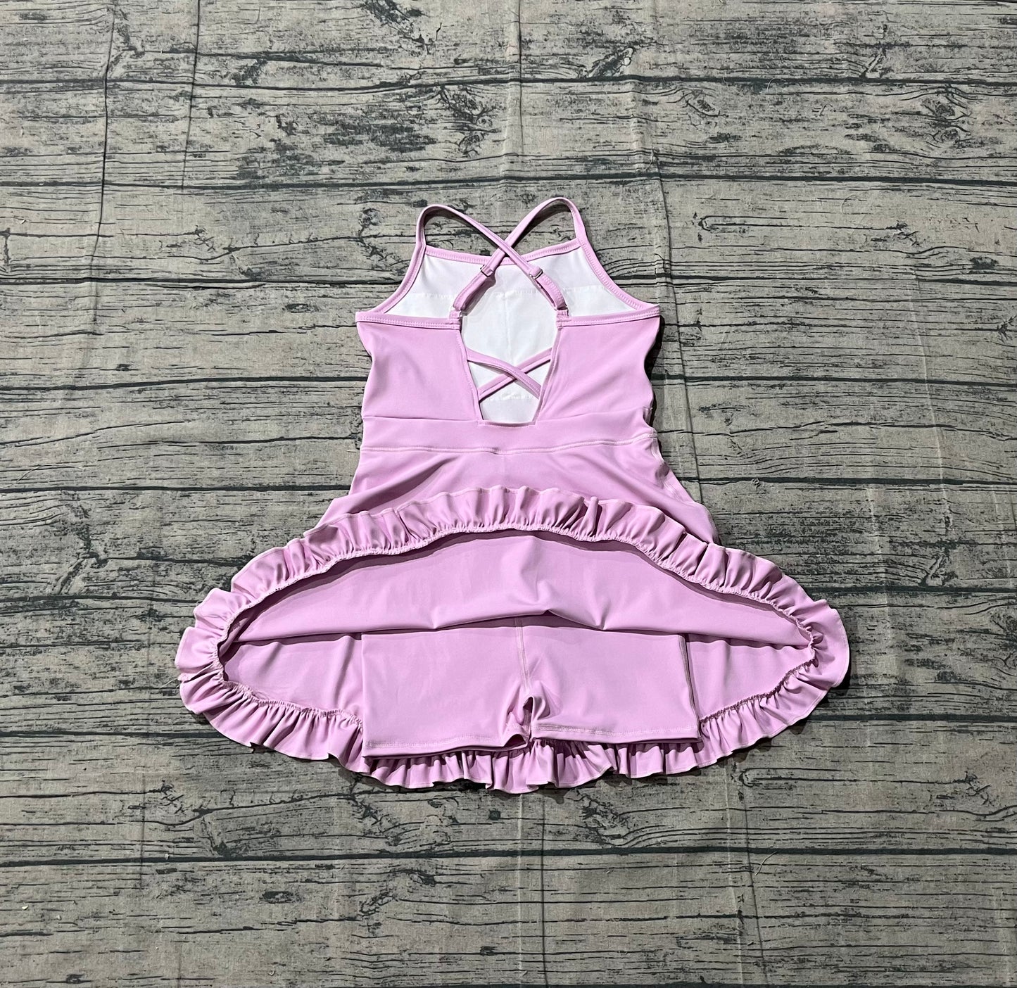 Baby Girls Kids Straps Yoga Active Purple Ruffle Knee Length Dress RTS