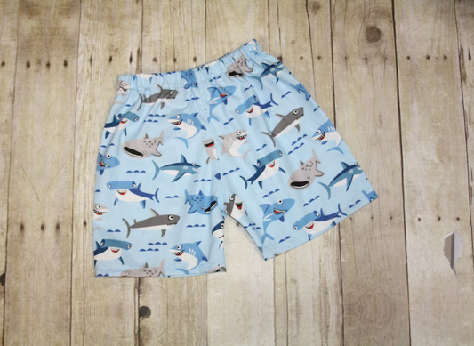 ( Moq 5 ) Preorder Kids Boys Summer Sharks Blue Swimming Trunks Shorts Bottoms