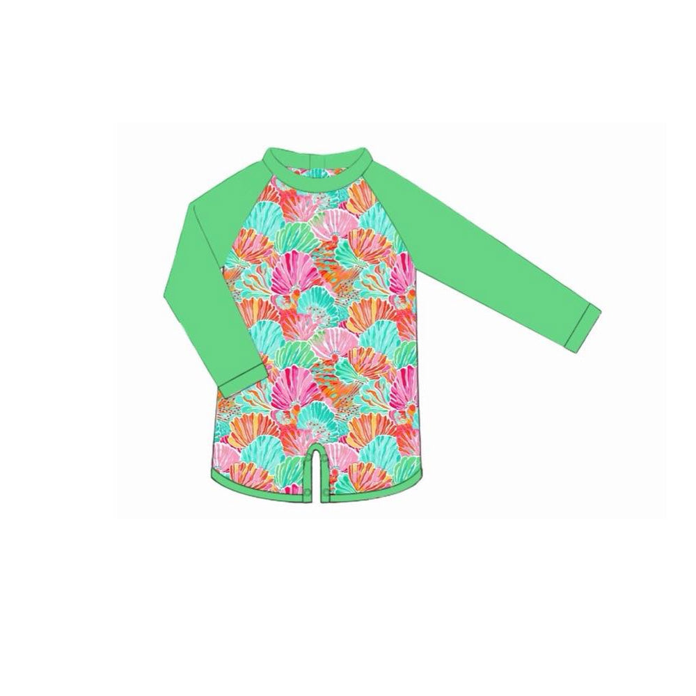 ( Moq 5 ) Preorder Baby Girls Kids Long Sleeves Shells One-piece Swimsuit