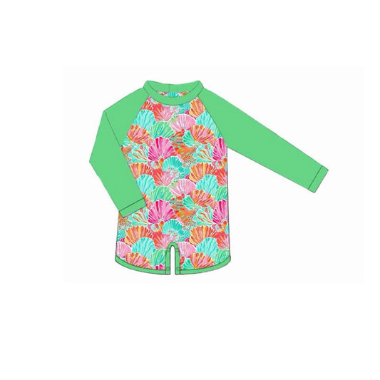 ( Moq 5 ) Preorder Baby Girls Kids Long Sleeves Shells One-piece Swimsuit