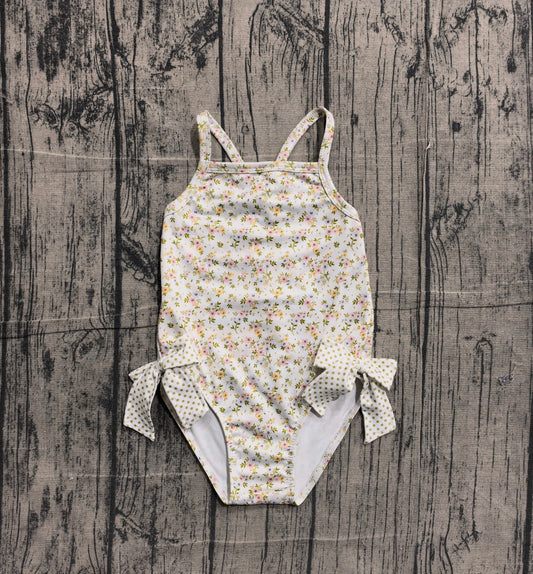 ( No moq ) Preorder Baby Girls Kids Sleeveless Floral Bows One-piece Swimsuit