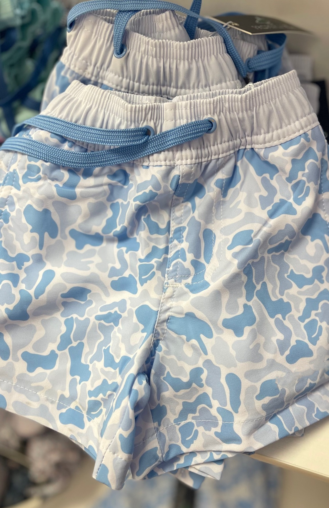( Moq 5 ) Preorder Baby Boys Kids Blue Grey Camo Pockets Swim Trunks Shorts Swimwear