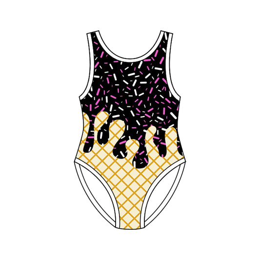( Moq 5 ) Preorder Baby Girls Kids Sleeveless Black Sprinkles Drips Summer One-piece Swimwear