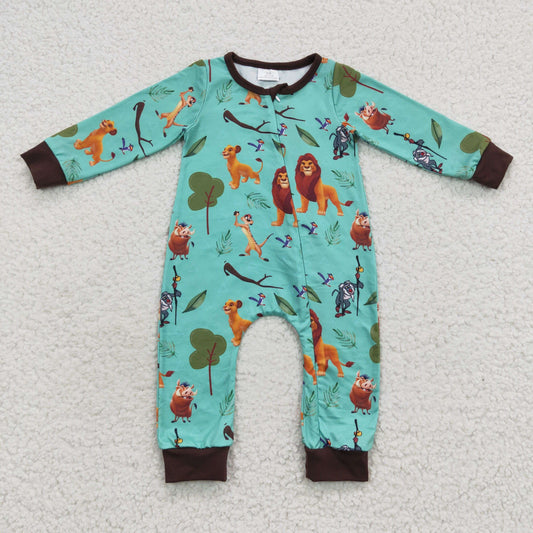 LR0486 Baby Boy Long Sleeves Green One Piece Romper