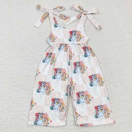 SR0435 Baby Girl Sleeveless Dogs Floral Jumpsuit
